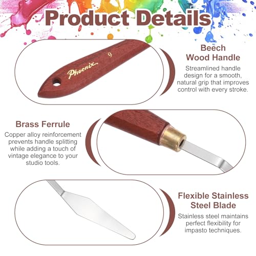 MECCANIXITY Pack of 2 Palette Knife No.9, 8.4" Long with Stainless Steel Flexible Spatula Pallet Knife and Wood Handle for Scraping, Mixing, Oil Acrylic Painting Canvas - style: No.9
