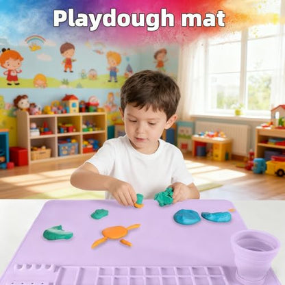 Silicone Painting Mat, 20"X16" Craft Mat,Large Art Mat with Built in Cup and Paintbrush Holder, Nonslip Clay Mats, Color Dividers Silicone Mats for Painting, Table, Resin and DIY Purple - color: Purple