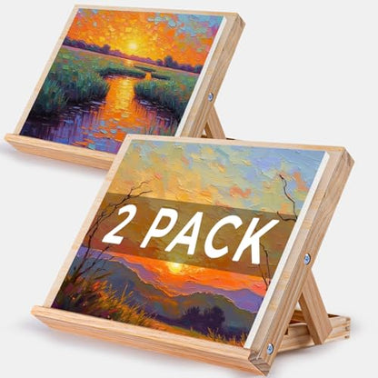 koseibal Art Easel for Painting, Tabletop Wooden Easel Stand，Adjustable Angle Portable Easel for Canvas, Ipad, Book, Artwords Display （2 Pack）