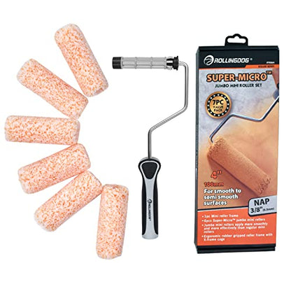 ROLLINGDOG Mini Roller - 4 Inch Jumbo Microfiber Small Paint Roller Covers 3/8” Nap - color: microfiber roller 4 Inch