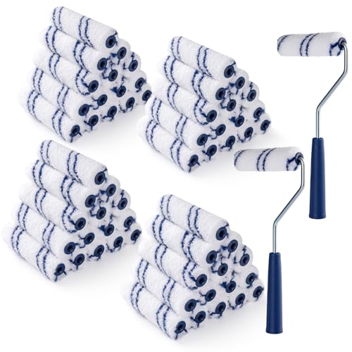 60 Pack 4 Inch Microfiber Paint Roller, Small Paint Roller Covers with 2Pcs Anti Rust Metal Roller Frames, Mini Paint Rollers for House Painting, Wall Painting Tool - size: 4 Inch Paint Roller Kit, 60 Pack