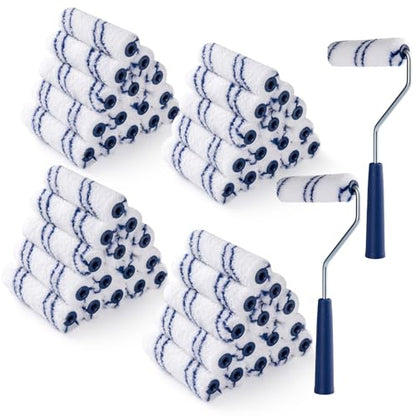 60 Pack 4 Inch Microfiber Paint Roller, Small Paint Roller Covers with 2Pcs Anti Rust Metal Roller Frames, Mini Paint Rollers for House Painting, Wall Painting Tool - size: 4 Inch Paint Roller Kit, 60 Pack
