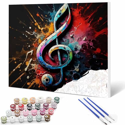 DIY Paint by Numbers,Colorful Music Notation,Colorful Canvas Oil Painting Kit for Kids&Adults,16X20 inch Drawing Paintwork Acrylic Pigment,for Home Living Room Decorative Painting Frameless - color: Music-10, size: 16''x20''(Frameless)