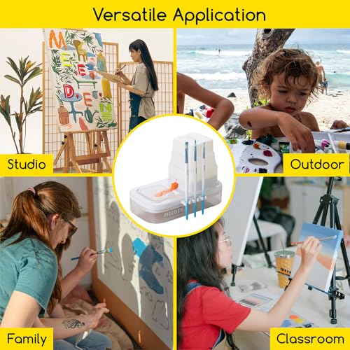 MEEDEN Portable Paint Brush Cleaner: Paint Brush Rinser with Drain for Acrylic, Watercolor & Water-Based Paints - 5-Slot Silicone Brush Washer & Holder, White - color: White