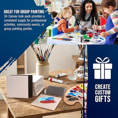 U.S. Art Supply Mini Magnetic Canvas Panels, 24 Pack, 4x4 Inch, Primed 8 Ounce Heavyweight Cotton, Small Canvases for Painting Acrylic and Watercolor, White Square Flat Canvas Boards - size: 4" x 4"