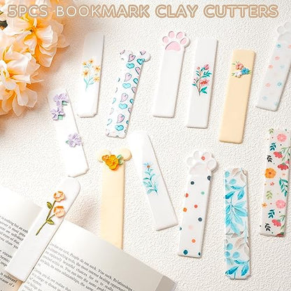 TAINSKY Bookmarks Polymer Clay Cutters, Bookmark Creator for Polymer Clay Jewelry, 5 Pcs Reading Clay Cutters for Making Earrings Jewerly