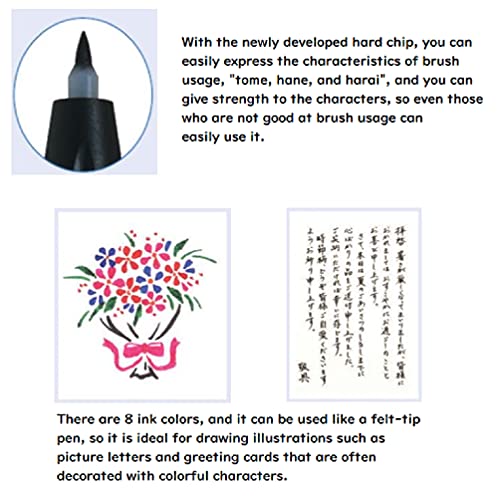 Pilot Color Brush Pen Fudemakase Set Extra Fine SVFM-20EF-8C Japan Import With Kanji Love Sticker, Black, Red, Orange, Blue, Blue black, Green, Pinkl, Sepia, 3.59 x 0.01 x 5.51 In