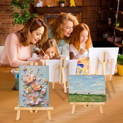 AROIC 96 PCS Painting Supplies Set with Easels, 8 PCS Wood Easels, 8 Packs of 80 Brushes with Nylon Brush Head and 8 PCS Palettes, Tabletop Wooden Art Easel for Kids & Adults Sip and Paint Party - style: 96Pcs(8 Sets)