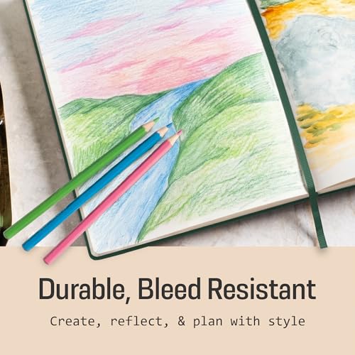 BROWNSTONE JOURNALS A5 Sketch Book Hardcover - 80 Sheets 100 GSM Paper 5"x8", Lay Flat, Vegan Leather Cover, Elastic Band, Back Pocket, Art Drawing Book (Dartmouth Green) - color: Dartmouth Green, size: A5 (5" x 8")