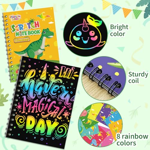 Scratch Art Party Favors for Kids 8-12: 24 Pack Dinosaur Rainbow Scratch Art Notebook, Easter Basket Stuffers, Coloring Books Goodie Bags Stuffers, Classroom Birthday Gifts for Student - style: 24 Pack Dinosaur