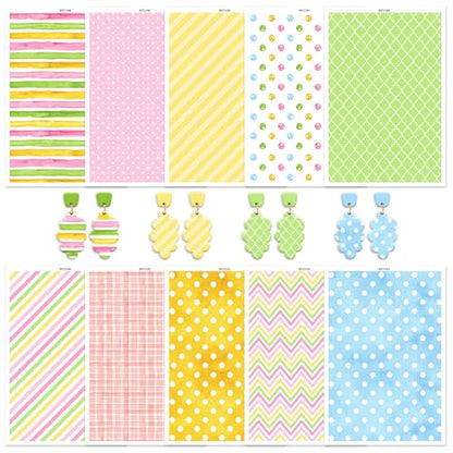 9 Pcs Transfer Paper for Earrings & Polymer Clay, Strips, Dots, Waves,Grids Pattern Water Soluble Transfer Sheet for Polymer Clay DIY Art Crafts Jewelry Earrings Making Supplies 5.82X3.9in