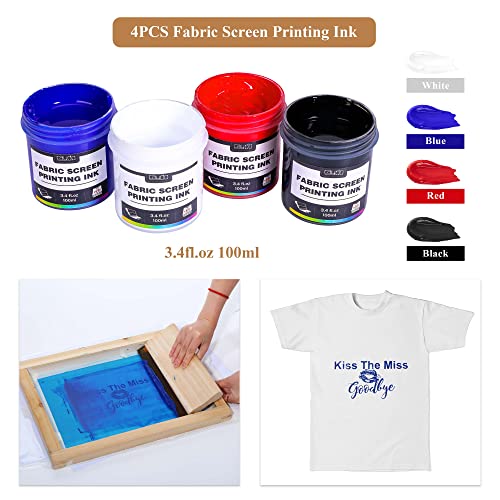Caydo 46 Pieces Screen Printing Kit with 4 Color Screen Printing Ink, 2 Size Screen Printing Frame and Squeegees for Screen Printing with 15.7x12.2inch Screen Printing Press, Unique Hinge Design