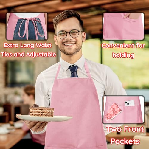 4 Packs Chef Apron with 2 Pockets, Waterproof Adjustable Apron for Men Women Perfect for Kitchen Cooking Baking Gardening Restaurant BBQ Coffee House, Professional Apron (Pink) - color: Pink