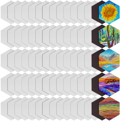 Nezyo 75 Pieces Magnetic Painting Canvas Panel Mini Canvas Boards Mini Canvases Tile Art for Painting Magnetic Fridge Locker Art Paints Crafts DIY Kit (Hexagon,3 Inch) - size: 3 in, style: Hexagon