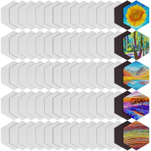Nezyo 75 Pieces Magnetic Painting Canvas Panel Mini Canvas Boards Mini Canvases Tile Art for Painting Magnetic Fridge Locker Art Paints Crafts DIY Kit (Hexagon,3 Inch) - size: 3 in, style: Hexagon