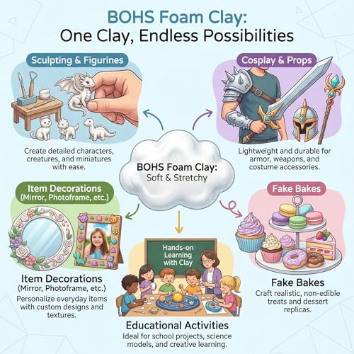 BOHS Foam Clay Pro - 3 lbs Bucket, Air Dry, No Cracks, No Stains - Modeling Clay for Adult Arts & Crafts Projects, Cosplay Items, Figurines - Age 3 Years & up