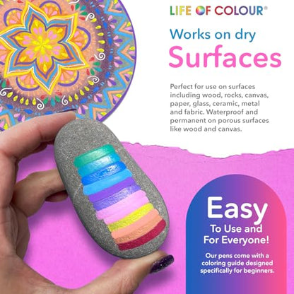 Life of Colour - Vivid Brush Tip Acrylic Paint Pens | Vibrant & Neon acrylic paint pens with flexible brush tips for wood, fabric, glass, ceramic, rocks & canvas. - style: Vivid Fine Tip Markers