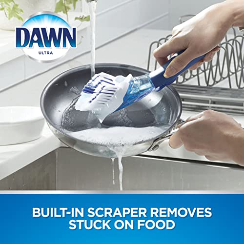 Dawn Refillable Soap Dispensing Dish Scrubbing Brush with Scraper, Dish Wand Scrubber Brush with Soap Dispensing Handle, Blue - size: Pack of 1, style: Fillable Brush