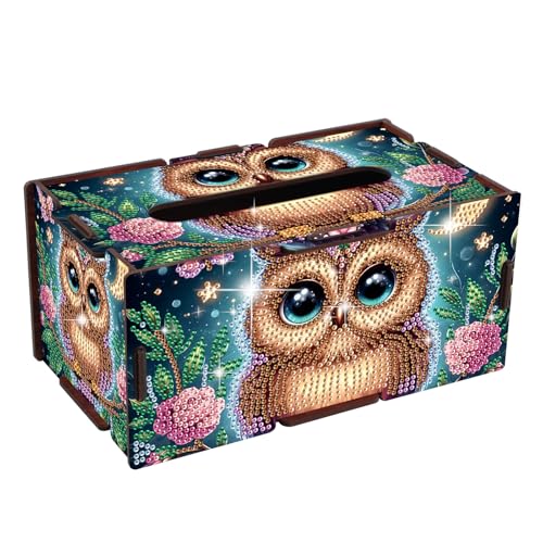 JZHYOAN Parrot Diamond Art Tissue Box Diamond Painting Napkin Holder DIY Animal Special Pattern Cube Portable Mosaic Paper Storage Holder Desk Decor Gem Art Tissue Box for Family Office - color: dark brown