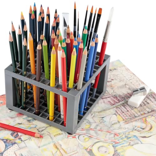 Creative Mark Brush Crate Multi Bin Paint Brush Organizer - Artist Paint & Makeup Brush Holder, Pens, Pencils, SmAll Tools Organizer - 96 Openings