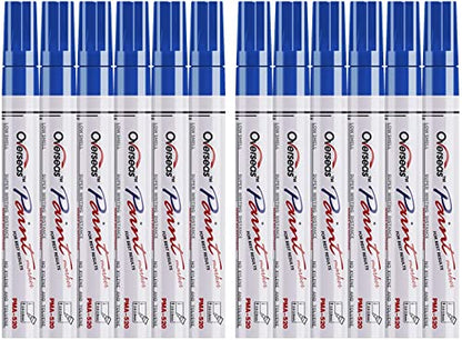 Lesun Blue Paint Pens Markers - 12 Pack Waterproof Oil-Based Paint Pen Set Quick Dry and Permanent Markers for Metal, Rock Painting, Stone, Ceramic, Wood, Plastic, Canvas, Glass, Mugs, Tires - color: Blue