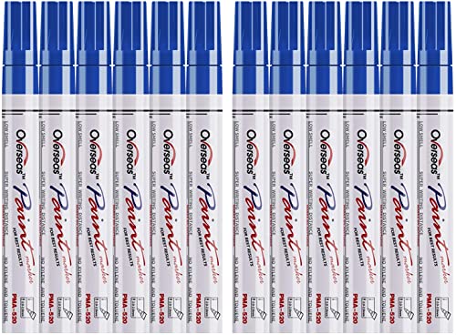 Lesun Blue Paint Pens Markers - 12 Pack Waterproof Oil-Based Paint Pen Set Quick Dry and Permanent Markers for Metal, Rock Painting, Stone, Ceramic, Wood, Plastic, Canvas, Glass, Mugs, Tires - color: Blue