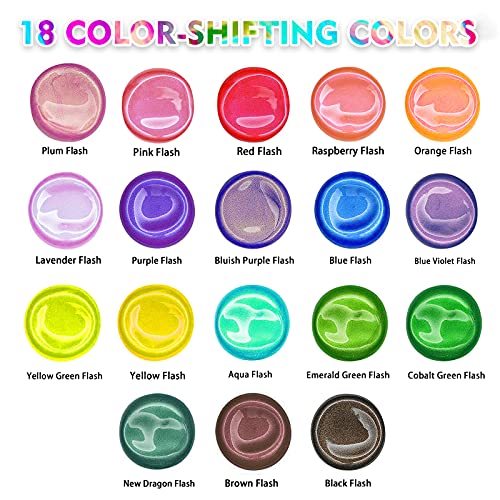 ABEIER Iridescent Acrylic Paint, Set of 18 Chameleon Colors, 2 oz/60ml Bottles, Color-shifting, Non-Toxic, High Viscosity, Blendable, Paints on Rocks Crafts Canvas Wood, Fabric, Ceramic & Stone - color: 18 Colors