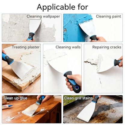 6 Pack Putty Knife Set – Stainless Steel Spackle & Paint Scrapers (1", 1.5", 2", 3", 4", 5") | Flexible Metal Scraper Tools for Drywall Repair, Wallpaper Removal, Plaster & Adhesive