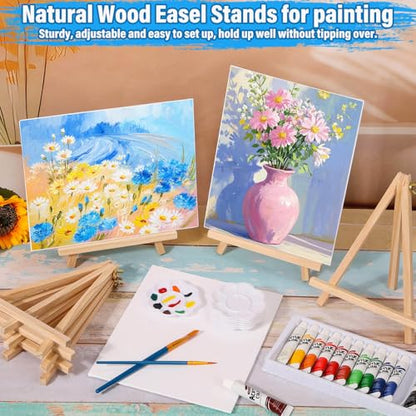 shynek 66 Pack Canvases with Easel Set, 8 x 10 Inch Canvas Boards with Wooden Easels, Acrylic Paint, Paint Brushes Canvas Panel Painting Kit for Beginners Art Crafts Sip and Paint Party - color: 12 Colors Acrylic Paints