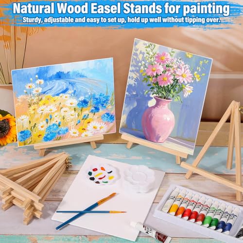 shynek 66 Pack Canvases with Easel Set, 8 x 10 Inch Canvas Boards with Wooden Easels, Acrylic Paint, Paint Brushes Canvas Panel Painting Kit for Beginners Art Crafts Sip and Paint Party - color: 12 Colors Acrylic Paints