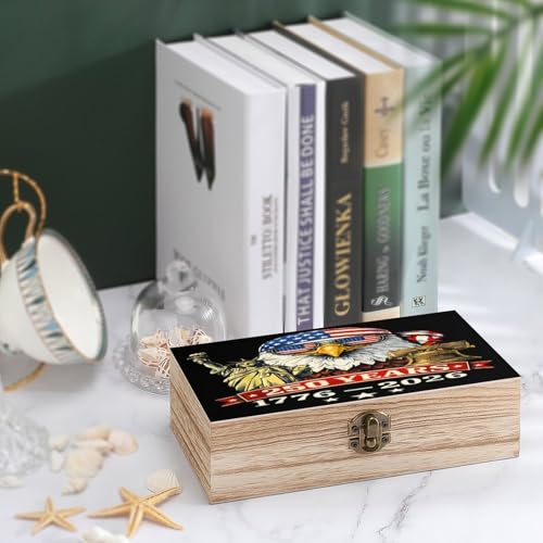 250 Years America Anniversary 1776-2026 Liberty Eagle Jewelry Box Wooden Rustic Multi-Purpose Organizer with Front Clasp for Jewelry, Crafts, Accessories & Small Items - color: style-4
