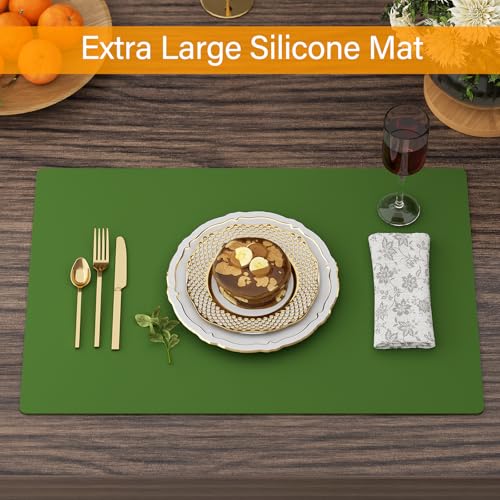 2-Pack Extra Thick Silicone Counter Mats - 24”x16” Large Heat Resistant Kitchen Countertop Protector, Non-Slip Hot Pad Trivet for Air Fryer, Hot Pots & Pans, Coffee Maker(Green) - color: Green