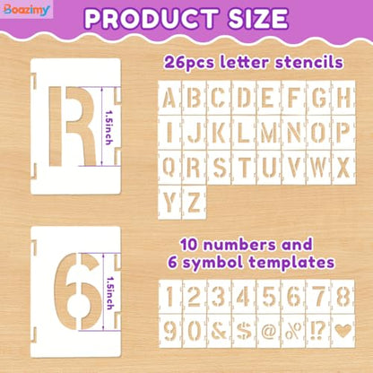 1.5 Inch 42 Pcs Reusable Letter Number Symbol Stencils, Plastic Painting Templates for Wood Wall Fabric Rock Chalkboard Signage School Door Porch DIY Art Craft Decoration Projects - size: 1.5 inch（White）