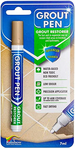 Grout Pen Beige Tile Paint Marker: Waterproof Grout Paint, Tile Grout Colorant and Sealer Pen - Beige, Narrow 5mm Tip (7mL) - size: Narrow Tip