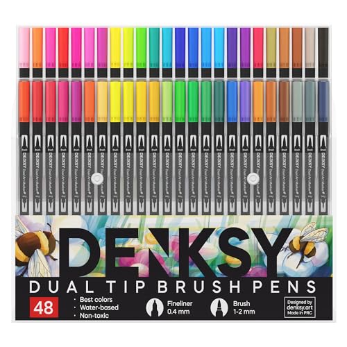 48 Watercolor Markers Set | Water Color Pens with Brush & Fineliner, Water-Based Art Markers | Dual Tip Markers for Adult Coloring, Lettering, Calligraphy, Sketching, Journaling & Illustration - color: Black