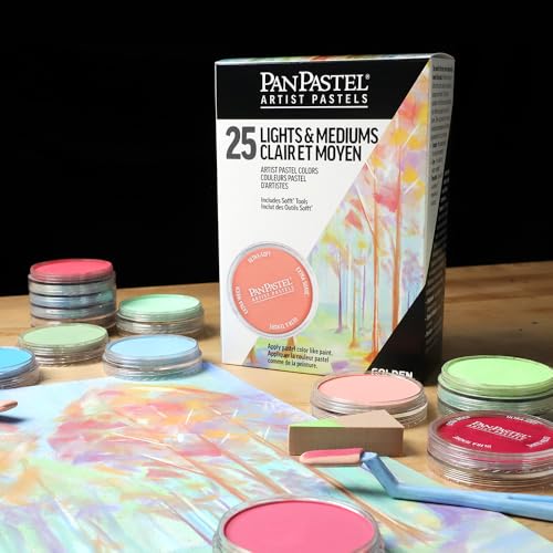 PanPastel Artist Pastels by GOLDEN, Light and Medium Colors Set, 25 Color, Professional Artist Pastels, Unique Pan Format (cake-like)