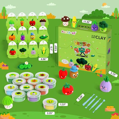 Air Dry Clay Kit - Vegetable Theme, Modeling Clay for Kids, DIY Magic Clay with Tools and Tutorials, 12 Boxes Molding Clay, Ultra Light, Soft & Non-Sticky, Arts and Crafts Gift for Kids - color: Vegetable Theme