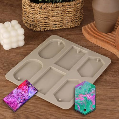 Epoxy Resin Molds, 1 Pcs Silicone Molds for Crafts, Resin Keychain Mold Rectangle Rhombic Elliptical Casting Mold with Hanging Holes for Jewelry Making DIY Handicrafts Pendant Decoration, Grey