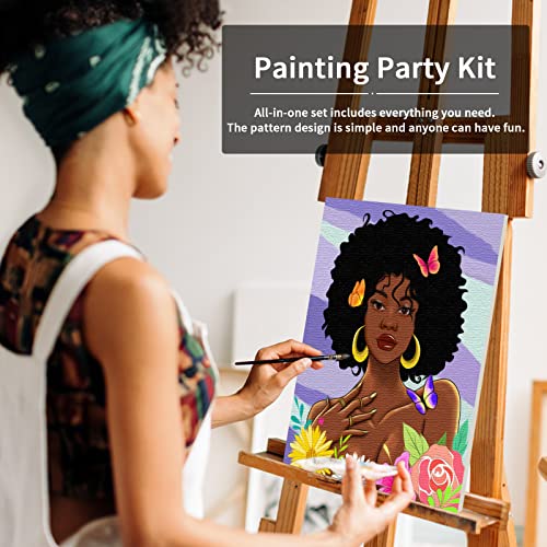 VOCHIC Canvas Painting Kit Pre Drawn Canvas for Painting for Adults Party Kits Paint and Sip Party Supplies 8x10 African American Women Flowers Art Set (Pack of 2) - size: 8x10 (Pack of 2), style: Style 2