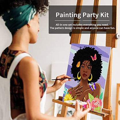 VOCHIC Canvas Painting Kit Pre Drawn Canvas for Painting for Adults Party Kits Paint and Sip Party Supplies 8x10 African American Women Flowers Art Set (Pack of 2) - size: 8x10 (Pack of 2), style: Style 2