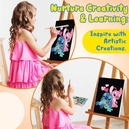 Cartoon Paint by Numbers Kit for Kids with Framed Canvas - with Wooden Easel, Easy Kids Paint by Number Kits Age 8-12, DIY Acrylic Oil Painting Kits with 4 Wooden Brushes Nice Gift Box (12x16 inch) - color: DKMT0186