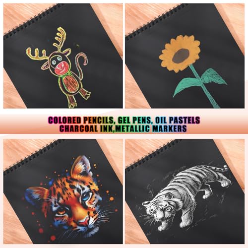 30 Sheets Black Paper Sketchbook, 98lb/160gsm Heavyweight Black Sketch Pad 8.3×11.7in, Acid-Free Drawing Paper, Spiral Bound Sketch Book for Kids, Teens, Artist - size: 8.3×11.3 Inch (1 pack)