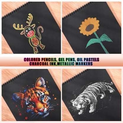 30 Sheets Black Paper Sketchbook, 98lb/160gsm Heavyweight Black Sketch Pad 8.3×11.7in, Acid-Free Drawing Paper, Spiral Bound Sketch Book for Kids, Teens, Artist - size: 8.3×11.3 Inch (1 pack)