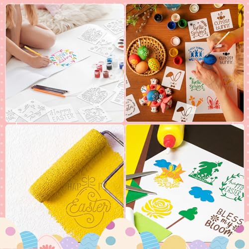 Marspark 72 Pcs Small Stencils for Crafts Reusable 3 Inch Stencils for Painting on Wood DIY Craft Paint Template for Wall Home Decor Card Rock Canvas Drawing Holiday (Bunny Egg) - style: Bunny Egg
