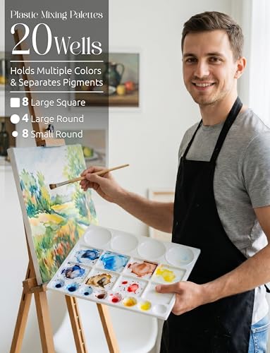 DUGATO 20-Well Plastic Paint Palette, 2-Pack Mixing Tray, 10 x 13 in | Lightweight Plastic Tray, Easy to Clean, Works with Acrylic, Oil, Watercolor & Gouache - color: Rectangular - 20 Wells