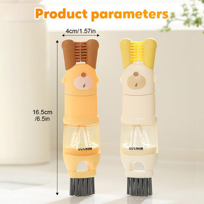 3-in-1 Cup Lid Cleaning Brush, Multifunctional Crevice Brush for Bottles, Cups, Coffee Machines, with Rotating Bristle Heads (Yellow+White) - color: Yellow+white