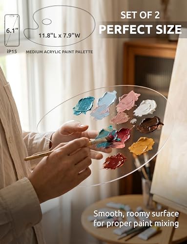 DUGATO Clear Acrylic Paint Palette, 2-Pack Oval Paint Trays, 11.8 x 7.9 in | Medium Size Palette, Crystal-clear Acrylic, Non-stick Surface, Easy to Wipe Clean, Suitable for Acrylic, Oil & Watercolor - size: Oval Medium 11.8 x 7.9 inches 2pcs