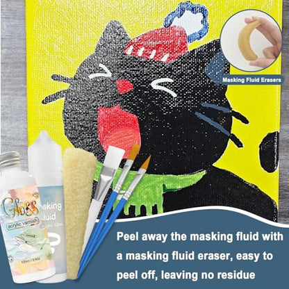 EIGTWEN Art Masking Fluid and Gloss Varnish for Acrylic Painting, It Prevents Paint from Adhering to The Masking Area,Easily Removable, Leaving No Residue