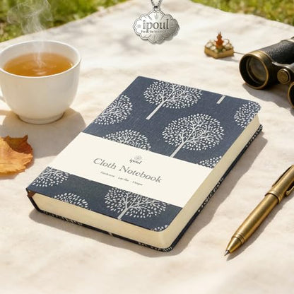 Linen Notebook, Hardcover Cloth Journal, B6, 264 Pages, 5x7 Small Lined Notebook & Sketchbook, Lay Flat, White Tree Navy Blue Fabric, Dirt-proof, Suitable for Outdoor Sketching - color: B6-Tree Navy