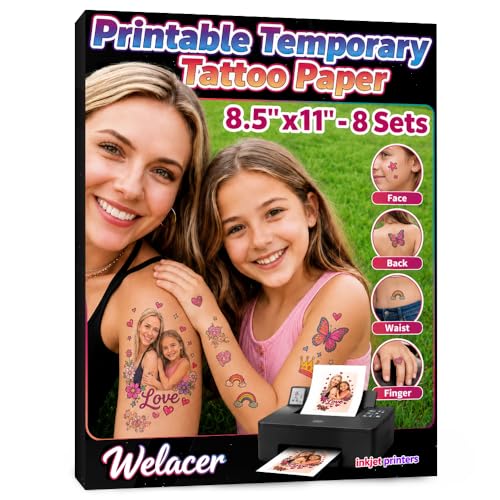 8 Sheets Printable Temporary Tattoo Paper for Inkjet Printer - 8.5 x 11 in DIY Custom Design Transfer Sheets with Vibrant Color Prints for 4th of July Decorations, Kids & Adults - size: 8 sheets
